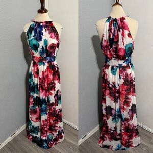 Eliza J Women Multicolor‎ Floral Print Halter Maxi Prom Bridesmaid Dress Size 12